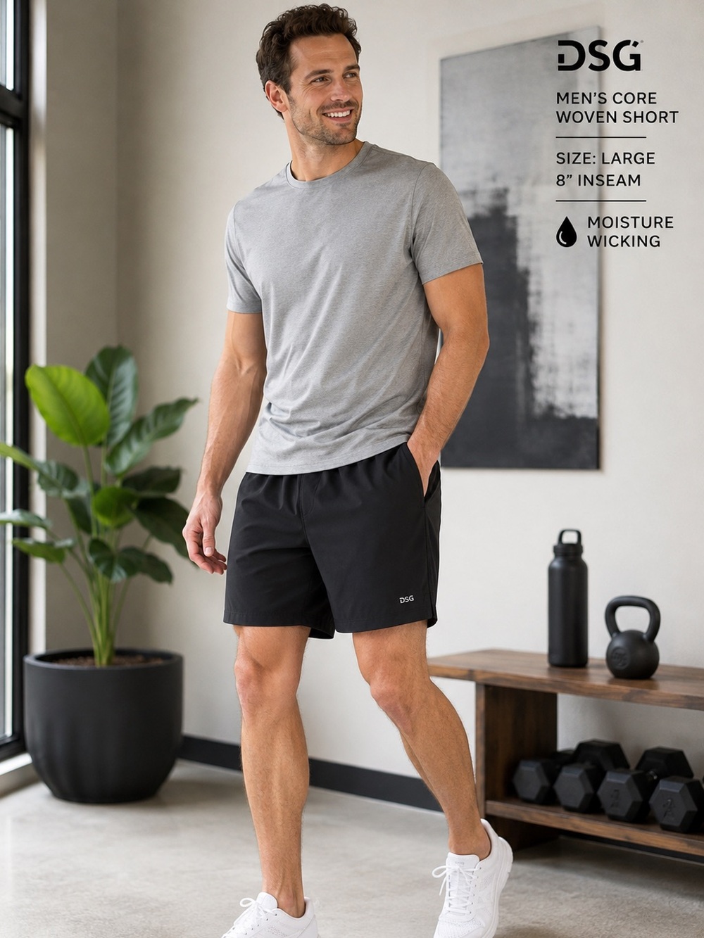 DSG Men’s Core Woven Athletic Shorts Black Size L 8” Inseam NWT
